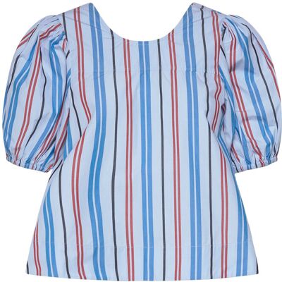 Ganni Stripe Cotton Open Back Top 32 BRILLIANT BLUE 32 Ganni Stripe Cotton Open Back Top 32 BRILLIANT BLUE 32