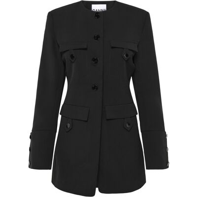GANNI Light Twill Suiting Fitted Blazer 34 BLACK 34 GANNI Light Twill Suiting Fitted Blazer 34 BLACK 34