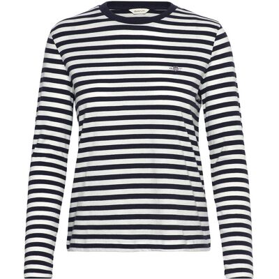Gant Reg Striped Shield Ls T-Shirt M EVENING BLUE M Gant Reg Striped Shield Ls T-Shirt M EVENING BLUE M