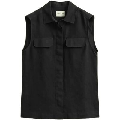 Gant Linen Sleeveless Shirt 36 BLACK 36 Gant Linen Sleeveless Shirt 36 BLACK 36
