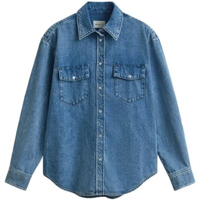 Gant Rel Denim Pocket Ls Shirt 40 MID BLUE WORN IN 40 Gant Rel Denim Pocket Ls Shirt 40 MID BLUE WORN IN 40
