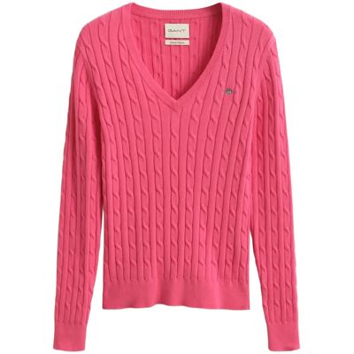Gant Stretch Cotton Cable V-Neck XS BRIGHT FUSCHIA XS Gant Stretch Cotton Cable V-Neck XS BRIGHT FUSCHIA XS