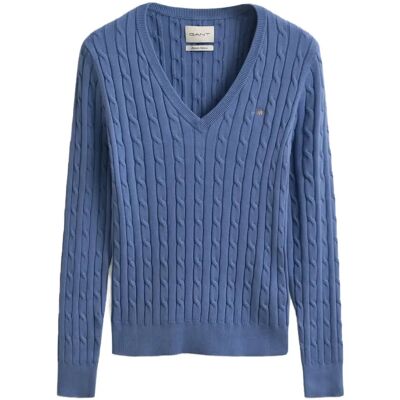 Gant Stretch Cotton Cable V-Neck M FADED DENIM M Gant Stretch Cotton Cable V-Neck M FADED DENIM M