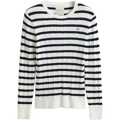 Gant Stretch Cotton Cable Stripe C-Neck S EGGSHELL S Gant Stretch Cotton Cable Stripe C-Neck S EGGSHELL S