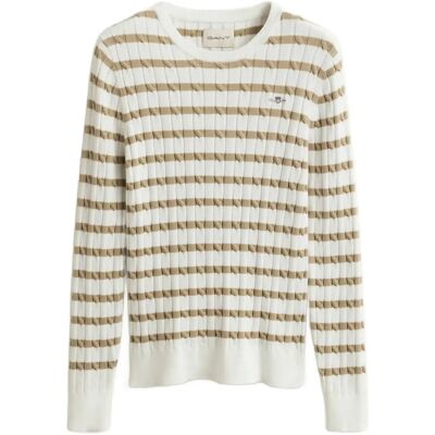 Gant Stretch Cotton Cable Stripe C-Neck XXL OAT BEIGE XXL Gant Stretch Cotton Cable Stripe C-Neck XXL OAT BEIGE XXL