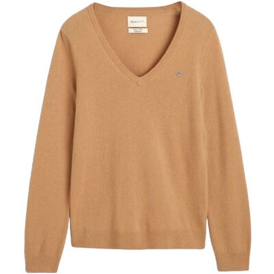 Gant Extrafine Lambswool Blend V-Neck S CARAMEL BEIGE S Gant Extrafine Lambswool Blend V-Neck S CARAMEL BEIGE S