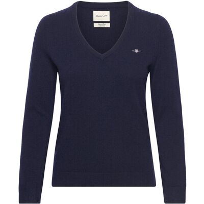 Gant Extrafine Lambswool Blend V-Neck XS EVENING BLUE XS Gant Extrafine Lambswool Blend V-Neck XS EVENING BLUE XS