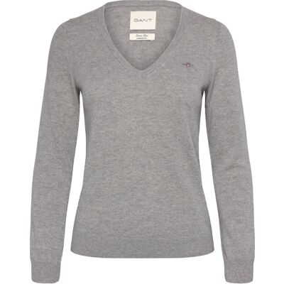 Gant Extrafine Lambswool Blend V-Neck XS GREY MELANGE XS Gant Extrafine Lambswool Blend V-Neck XS GREY MELANGE XS