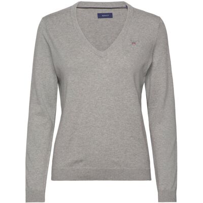 Gant Cotton V-Neck M GREY MELANGE M Gant Cotton V-Neck M GREY MELANGE M