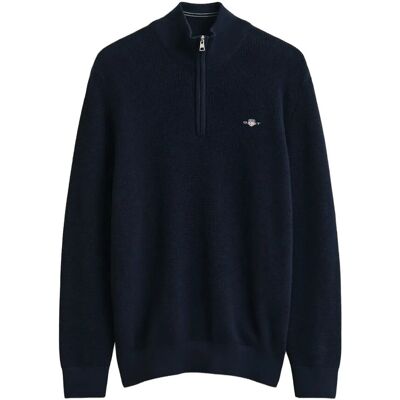 Gant Waffle Knit Half-Zip Sweater XXL EVENING BLUE XXL Gant Waffle Knit Half-Zip Sweater XXL EVENING BLUE XXL