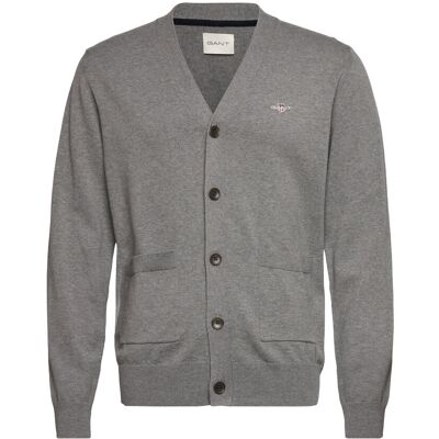 Gant Classic Cotton V-Cardigan M DARK GREY MELANGE M Gant Classic Cotton V-Cardigan M DARK GREY MELANGE M