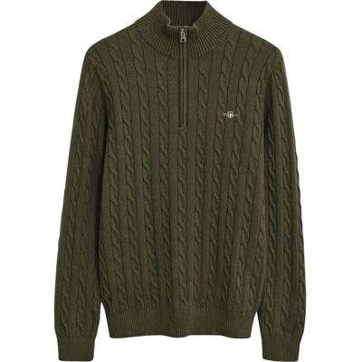 Gant Cable Knit Half-Zip Sweater M KHAKI GREEN MEL M Gant Cable Knit Half-Zip Sweater M KHAKI GREEN MEL M