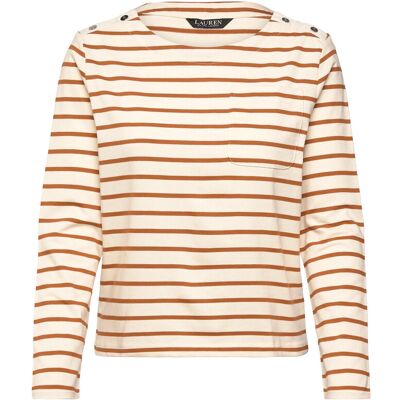 Lauren Ralph Lauren Striped Jersey Snap-Trim Boatneck Top XL MASCARPONE CREAM XL Lauren Ralph Lauren Striped Jersey Snap-Trim Boatneck Top XL MASCARPONE CREAM XL