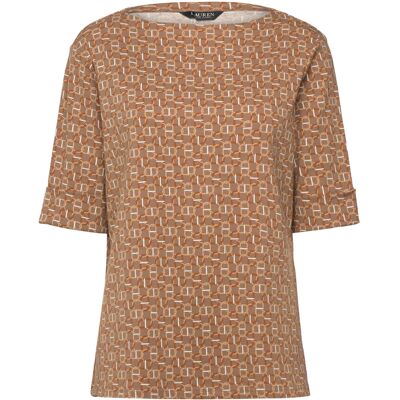 Lauren Women Geo-Print Stretch Cotton Boatneck Tee 46-48 TAUPE MULTI 46-48 Lauren Women Geo-Print Stretch Cotton Boatneck Tee 46-48 TAUPE MULTI 46-48