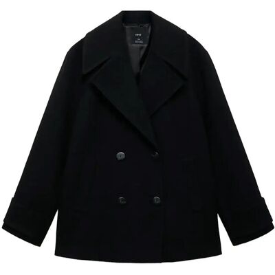 Mango Double-Breasted Wool-Blend Coat XL BLACK XL Mango Double-Breasted Wool-Blend Coat XL BLACK XL