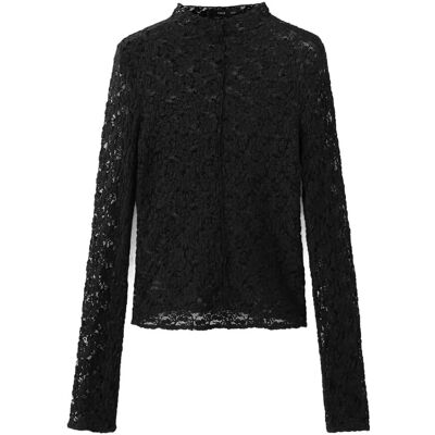 Mango Lace Top With Perkins Collar XL BLACK XL Mango Lace Top With Perkins Collar XL BLACK XL