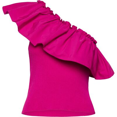 Mango Asymmetrical Top In Combined Fabric XS BRIGHT PINK XS Mango Asymmetrical Top In Combined Fabric XS BRIGHT PINK XS