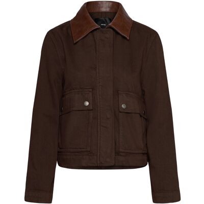 Mango Denim Parka With Faux-Leather Collar XL DARK BROWN XL Mango Denim Parka With Faux-Leather Collar XL DARK BROWN XL