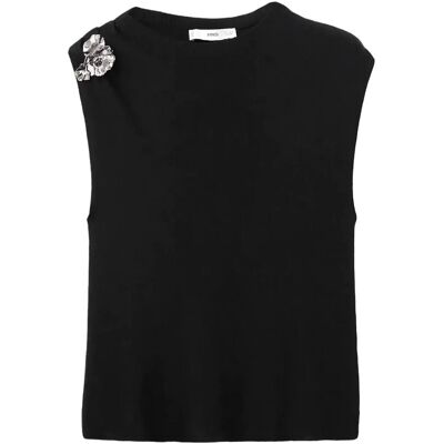 Mango Knitted Top With Metallic Flower M BLACK M Mango Knitted Top With Metallic Flower M BLACK M