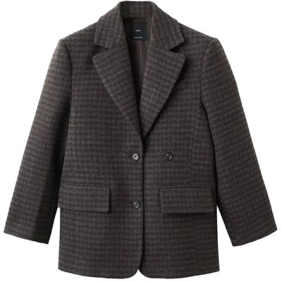 Mango Micro Houndstooth Wool Blazer XL BROWN XL Mango Micro Houndstooth Wool Blazer XL BROWN XL