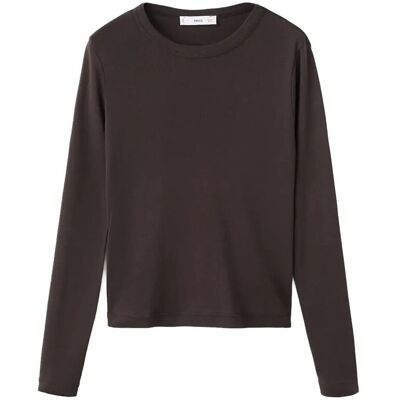 Mango Long Sleeve Cotton T-Shirt XS BROWN XS Mango Long Sleeve Cotton T-Shirt XS BROWN XS