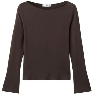 Mango Boat Neck T-Shirt XS BROWN XS Mango Boat Neck T-Shirt XS BROWN XS