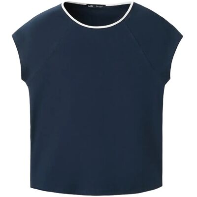 Mango Cotton T-Shirt With Contrast Piping XS NAVY XS Mango Cotton T-Shirt With Contrast Piping XS NAVY XS