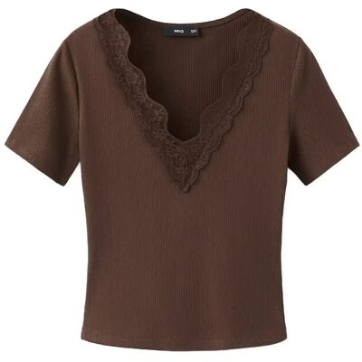 Mango Lace Trim Top XL BROWN XL Mango Lace Trim Top XL BROWN XL