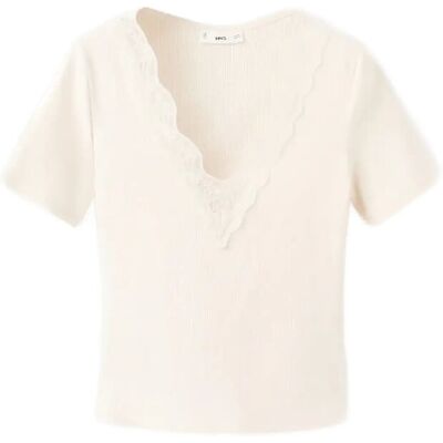 Mango Lace Trim Top S LIGHT BEIGE S Mango Lace Trim Top S LIGHT BEIGE S