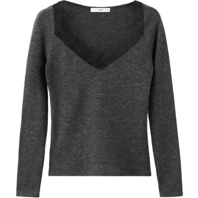 Mango Lace-Trimmed Scoop-Neck Top XL MEDIUM GREY XL Mango Lace-Trimmed Scoop-Neck Top XL MEDIUM GREY XL