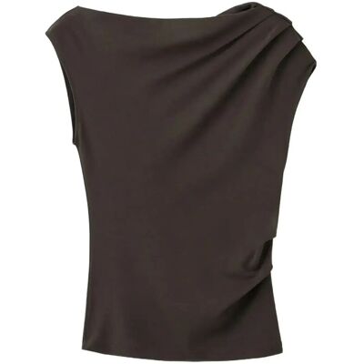 Mango Asymmetric Ruched Top XL DARK BROWN XL Mango Asymmetric Ruched Top XL DARK BROWN XL