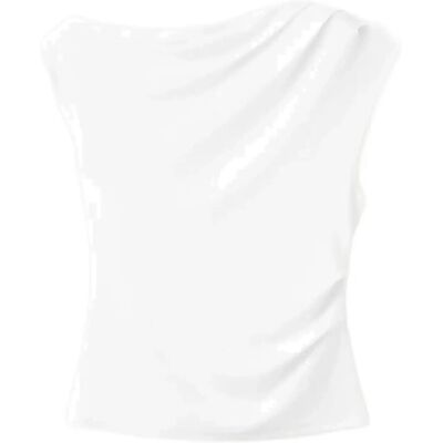 Mango Asymmetric Ruched Top M WHITE M Mango Asymmetric Ruched Top M WHITE M