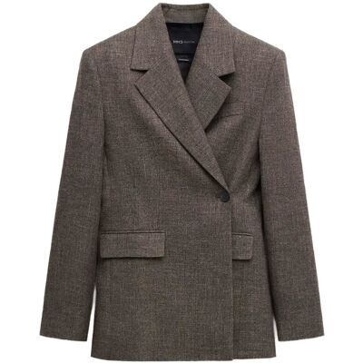Mango Herringbone Double-Breasted Suit Blazer XS DARK BROWN XS Mango Herringbone Double-Breasted Suit Blazer XS DARK BROWN XS
