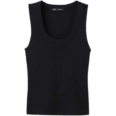 Mango Round-Neck Knitted Top XS BLACK XS Mango Round-Neck Knitted Top XS BLACK XS