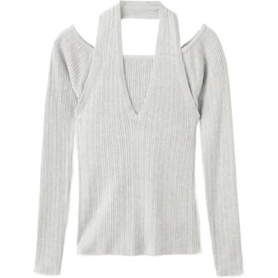 Mango Long-Sleeved Halter-Neck Top S LT PASTEL GREY S Mango Long-Sleeved Halter-Neck Top S LT PASTEL GREY S