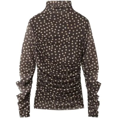 Mango Ruched Polka Dot T-Shirt M BROWN M Mango Ruched Polka Dot T-Shirt M BROWN M