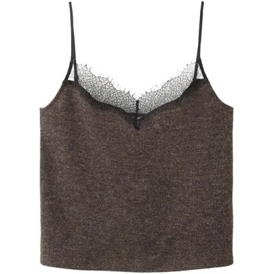 Mango Top With Lace Neck XL DARK BROWN XL Mango Top With Lace Neck XL DARK BROWN XL