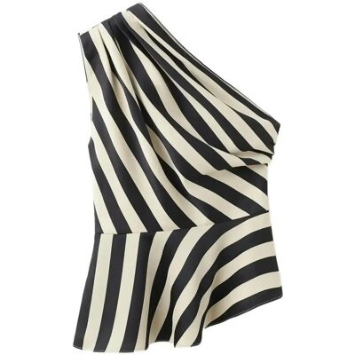 Mango Striped Asymmetrical Top M LIGHT BEIGE M Mango Striped Asymmetrical Top M LIGHT BEIGE M
