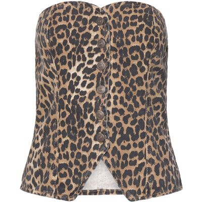 Mango Leopard-Print Corset Top XS BROWN XS Mango Leopard-Print Corset Top XS BROWN XS