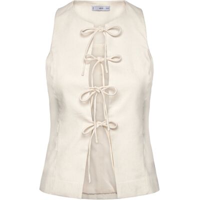 Mango Linen-Blend Top With Bow XS LIGHT BEIGE XS Mango Linen-Blend Top With Bow XS LIGHT BEIGE XS