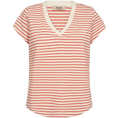 MOS MOSH Mmkala V-Ss Stripe Tee XS SPICY ORANGE XS MOS MOSH Mmkala V-Ss Stripe Tee XS SPICY ORANGE XS