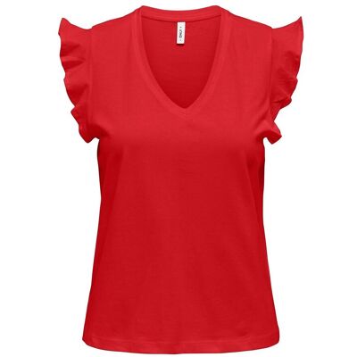 ONLY Onlmay Life S/S Frill V-Neck Top Box Jrs M FLAME SCARLET M ONLY Onlmay Life S/S Frill V-Neck Top Box Jrs M FLAME SCARLET M