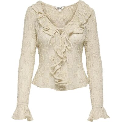 ONLY Onlpearlina Ls Ruffle Lace Top Wvn XL BIRCH XL ONLY Onlpearlina Ls Ruffle Lace Top Wvn XL BIRCH XL