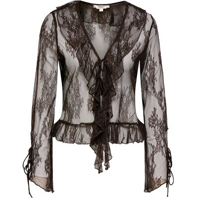 ONLY Onlcalibea L/S Ruffle Top Wvn Ex XS COFFEE BEAN XS ONLY Onlcalibea L/S Ruffle Top Wvn Ex XS COFFEE BEAN XS