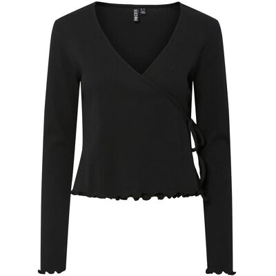 Pieces Pckitte Ls V-Neck Wrap Top Jrs Noos Bc XS BLACK XS Pieces Pckitte Ls V-Neck Wrap Top Jrs Noos Bc XS BLACK XS