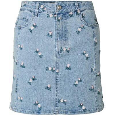 Pieces Pcflora Hw Short Denim Emb Skirt Noos L LIGHT BLUE DENIM L Pieces Pcflora Hw Short Denim Emb Skirt Noos L LIGHT BLUE DENIM L