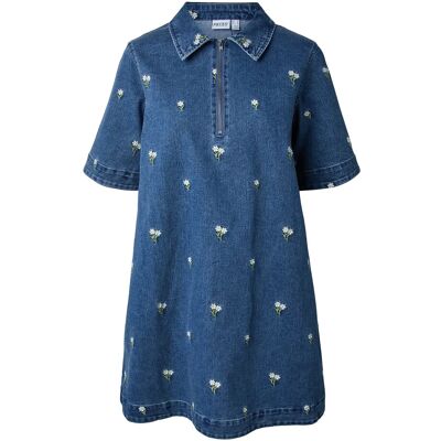 Pieces Pcflora Ss Denim Emb Dress L MEDIUM BLUE DENIM L Pieces Pcflora Ss Denim Emb Dress L MEDIUM BLUE DENIM L