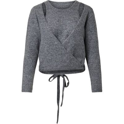 Pieces Pcmaji Ls O-Neck Wrap Knit D2D S MEDIUM GREY MELANGE S Pieces Pcmaji Ls O-Neck Wrap Knit D2D S MEDIUM GREY MELANGE S