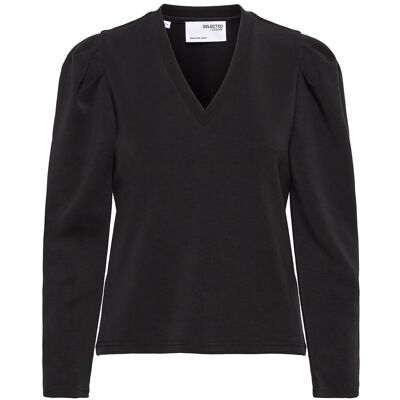 Selected Slflora Ls V-Neck Sweat Top B XS BLACK XS Selected Slflora Ls V-Neck Sweat Top B XS BLACK XS