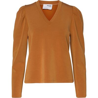 Selected Slflora Ls V-Neck Sweat Top B XS PUMPKIN SPICE XS Selected Slflora Ls V-Neck Sweat Top B XS PUMPKIN SPICE XS